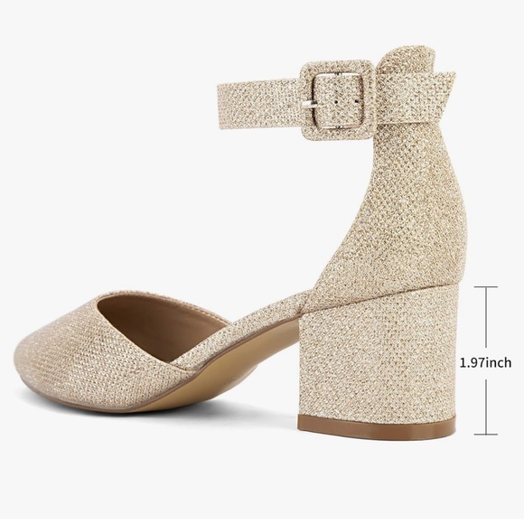 Women's Ankle Strap Closed Toe Low Block Heel Wedding Dress Dorsay Pumps - Picture 2 of 13